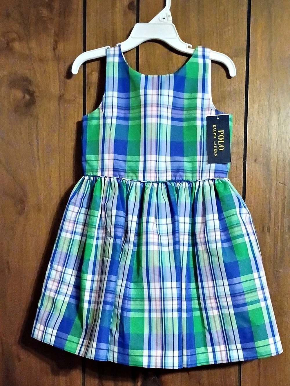 Polo Ralph Lauren Girls Plaid Sleeveless Dress in Blue & Green NWT
